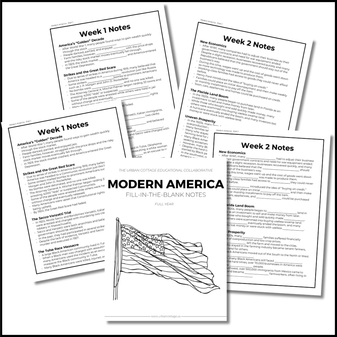 Modern America Unit Study - Fill-in-the-Blank Notes